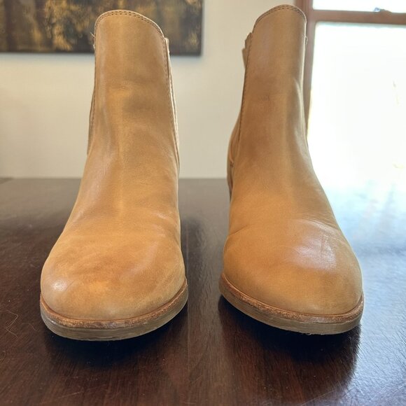 Sofft Tan Leather Chelsea Ankle Boots Block Heel Comfort Pull Tab Size 11 - Picture 2 of 8